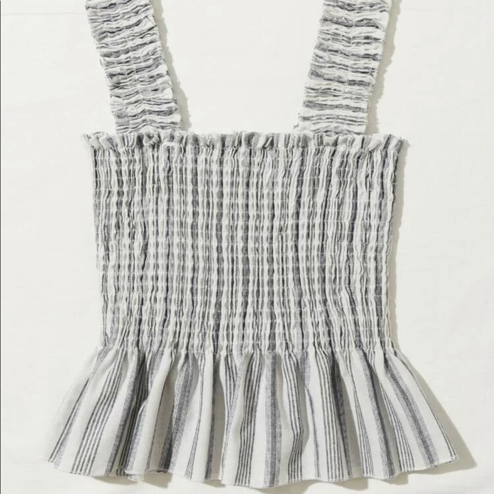 NWOT Frill Trim Shirred Striped Peplum Top